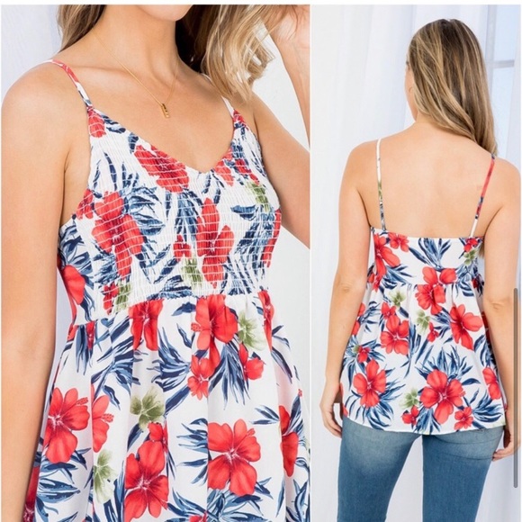 Tropical hibiscus Hawaiian summer women’s cute tank top - Picture 4 of 4